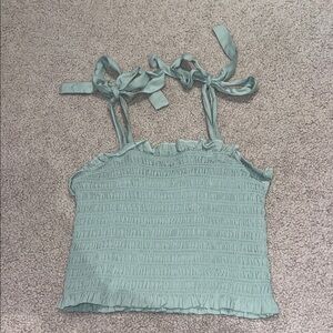 KATIE J NYC Women's Green Cropped Smocked Top